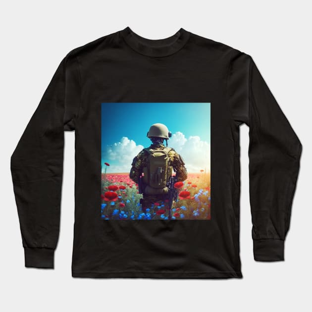 Soldier on flowers Long Sleeve T-Shirt by Asgard